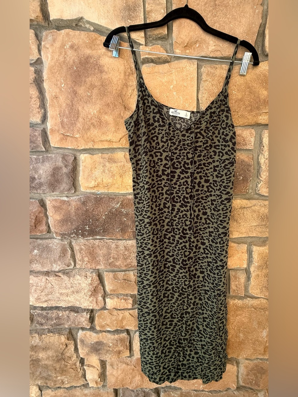 Hollister Olive Green & Black Leopard Slip Dress